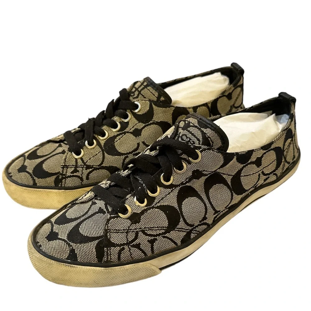 COACH Gray / Black Monogram Canvas Sneakers - Picture 2 of 7